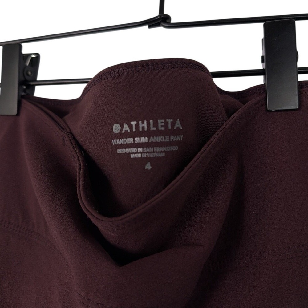 Athleta Wander Slim Ankle Pants Burgundy Maroon Side Zip Travel Trousers Size 4 - Picture 6 of 8